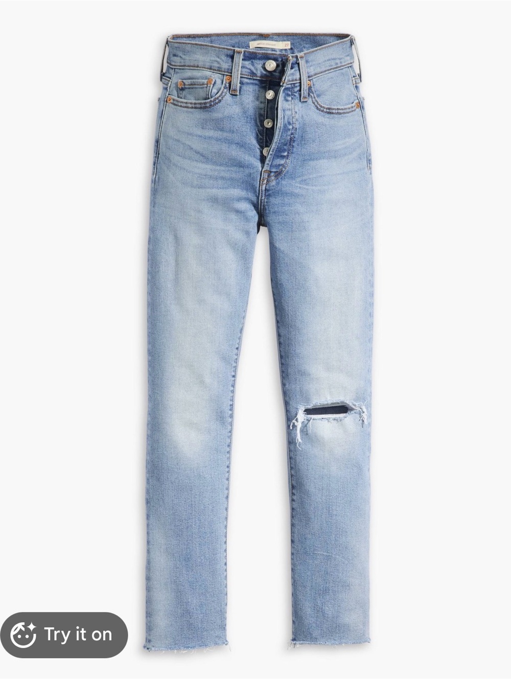 Levi's Women's High Rise Light Blue Distressed Straight Jeans